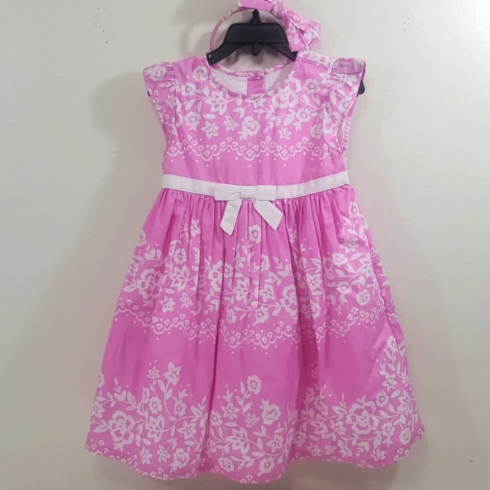 Gymboree 3T pink and white dress with headband